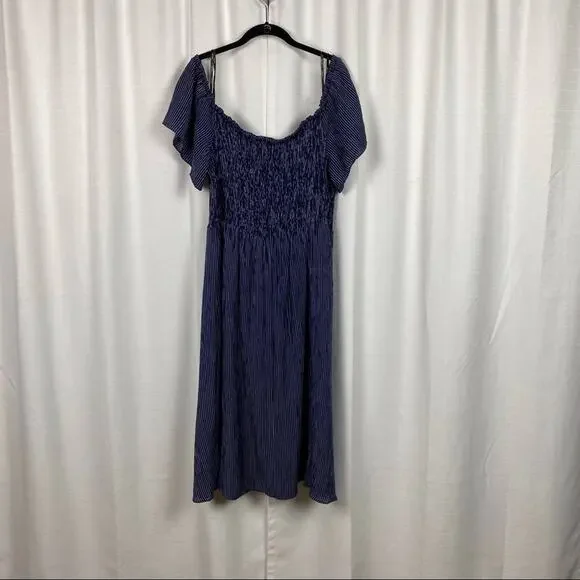 City Chic Blue&White Stripe Off The Shoulder Smocked Midi Dress Sz.L(20) - Picture 9 of 13